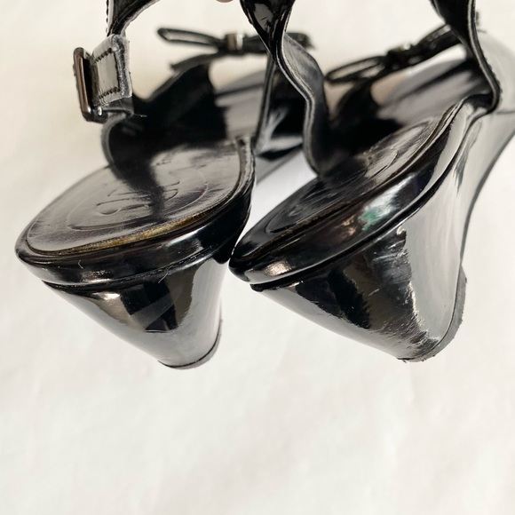 Etienne Aigner Black Patent Peep-Toe Slingback Heel with Bow - Picture 6 of 8